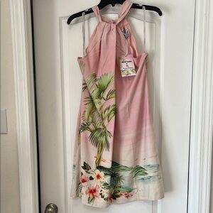 Tommy Bahama Coral Cream Halter Dress with Tropical Print, NWT, L